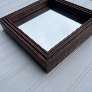 Vtg Square Dark Wood Deep Frame Wall Mirror Shadow Box Tiered Molding 8.25in